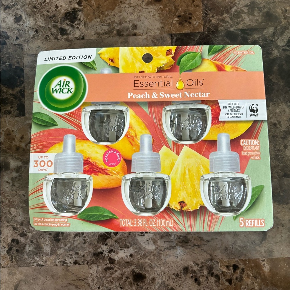 Airwick Essential Oils Refills Peach & Sweet Nectar Pack of 5 Limited Edition